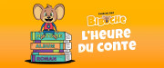 Sur un fond orange, un rat en dessin animé est assis sur une pile de livres verts, oranges et bleus